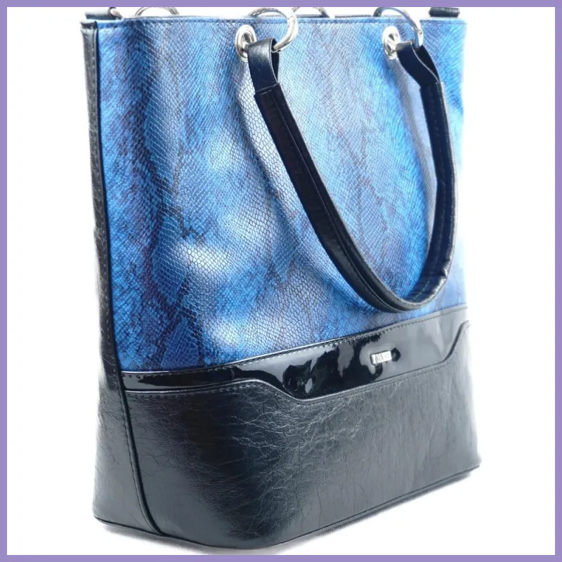 VIA55 elegáns kígyóbőr mintás női kézitáska merev fazonban, rostbőr, kék lupusbag-hu 3