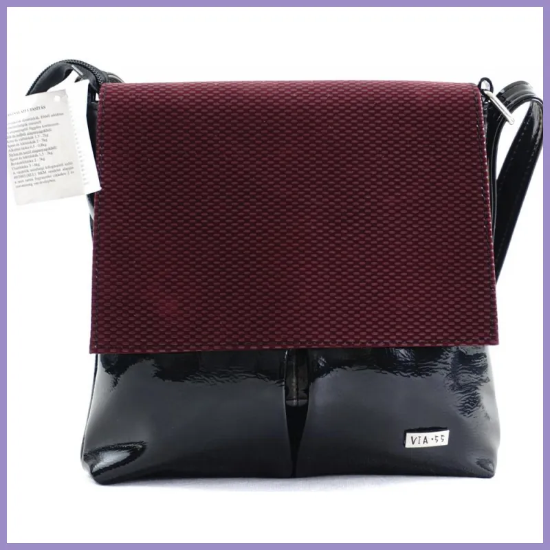 VIA55 elegáns női keresztpántos áthajtós táska, rostbőr, bordó lupusbag-hu 1