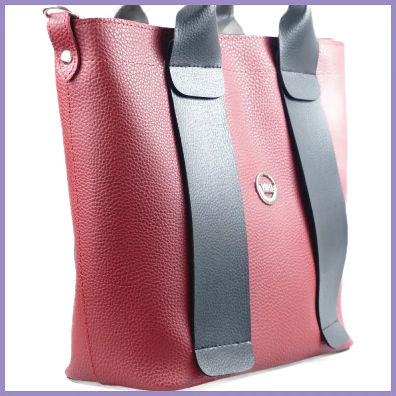 VIA55 elegáns női kézitáska hosszann varrott füllel, rostbőr, piros lupusbag-hu 3