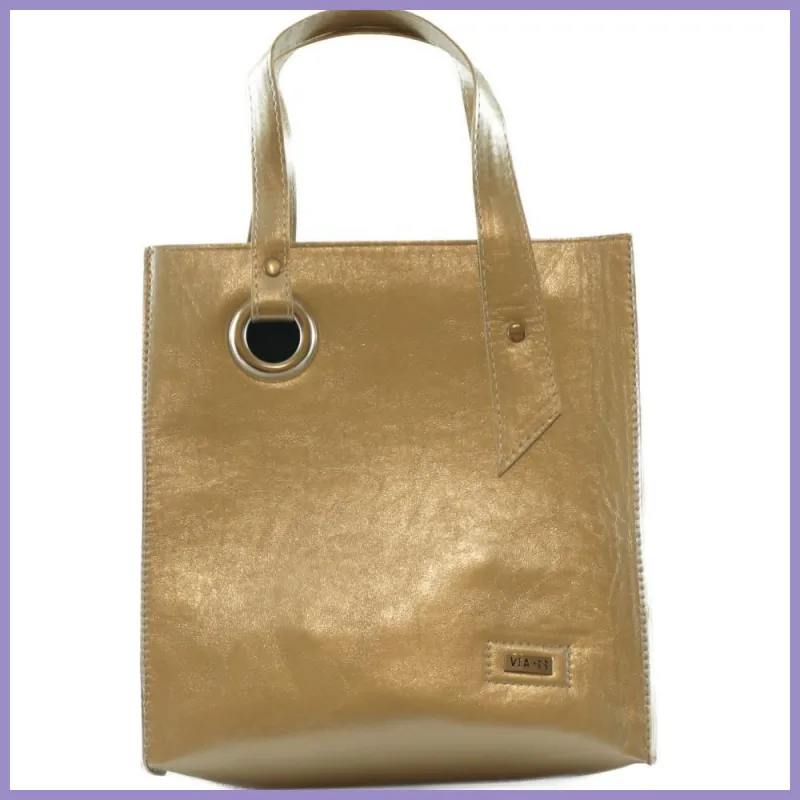 VIA55 elegáns női kézitáska karikával, rostbőr, arany lupusbag-hu 1