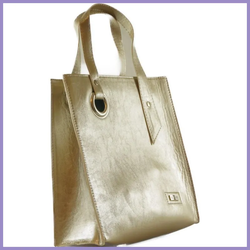 VIA55 elegáns női kézitáska karikával, rostbőr, arany lupusbag-hu 2