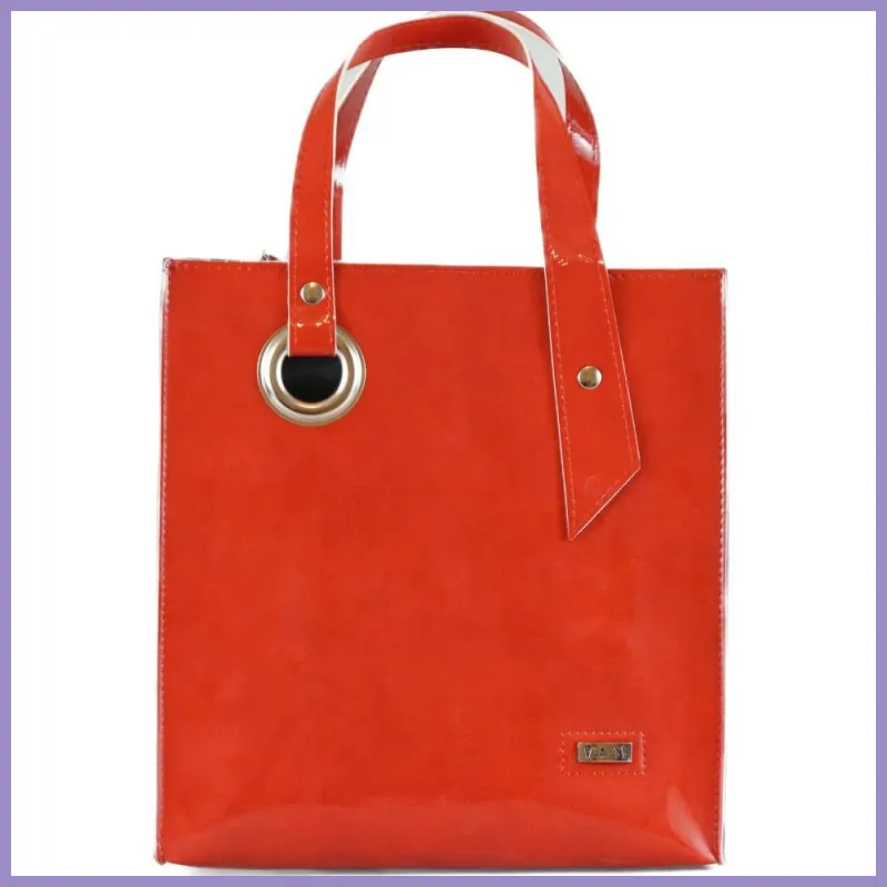 VIA55 elegáns női kézitáska karikával, rostbőr, piros lupusbag-hu 1
