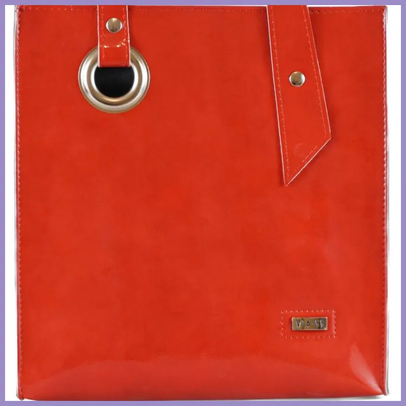 VIA55 elegáns női kézitáska karikával, rostbőr, piros lupusbag-hu 2