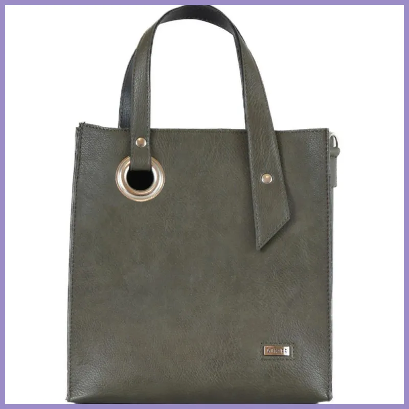 VIA55 elegáns női kézitáska karikával, rostbőr, szürke lupusbag-hu 1