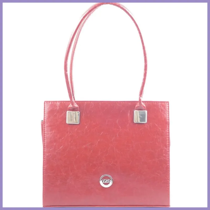 VIA55 elegáns női kézitáska merev fazonban hosszú füllel, rostbőr, piros lupusbag-hu 1