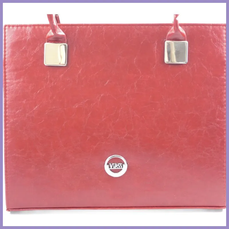 VIA55 elegáns női kézitáska merev fazonban hosszú füllel, rostbőr, piros lupusbag-hu 2