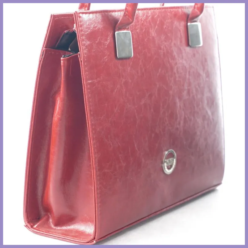 VIA55 elegáns női kézitáska merev fazonban hosszú füllel, rostbőr, piros lupusbag-hu 3