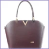 VIA55 elegáns női kézitáska V jellel merev fazonban, rostbőr, sötétbarna lupusbag-hu 1