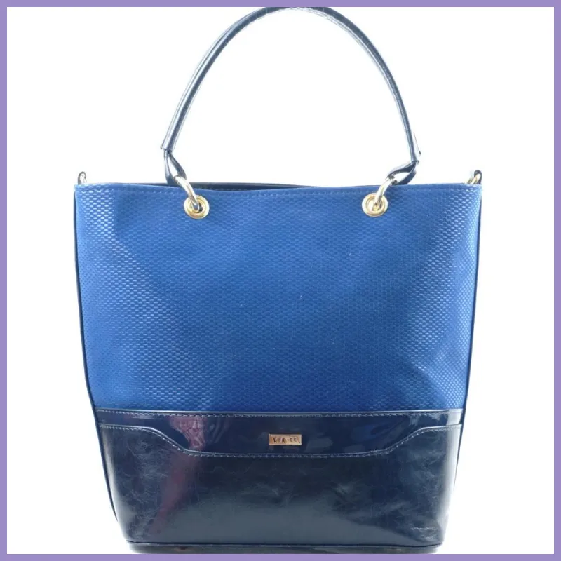 VIA55 elegáns rizsmintás női kézitáska merev fazonban, rostbőr, kék lupusbag-hu 1