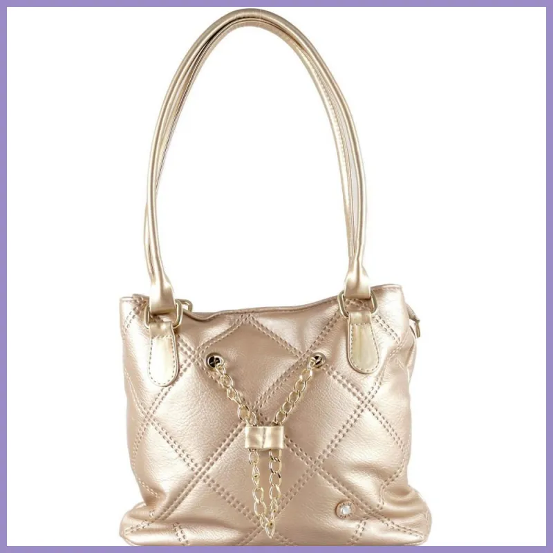 VIA55 láncos női válltáska dagi fazonban, rostbőr, arany lupusbag-hu 1