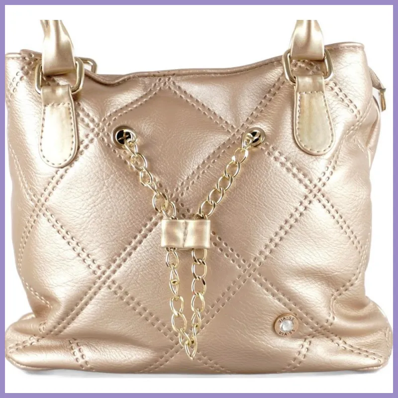 VIA55 láncos női válltáska dagi fazonban, rostbőr, arany lupusbag-hu 2