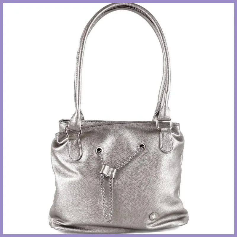 VIA55 láncos női válltáska dagi fazonban, rostbőr, ezüst lupusbag-hu 1