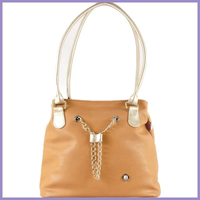 VIA55 láncos női válltáska dagi fazonban, rostbőr, mustár lupusbag-hu 1