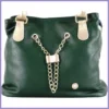 VIA55 láncos női válltáska dagi fazonban, rostbőr, zöld lupusbag-hu 2
