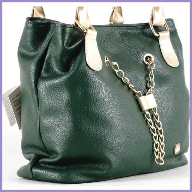 VIA55 láncos női válltáska dagi fazonban, rostbőr, zöld lupusbag-hu 3