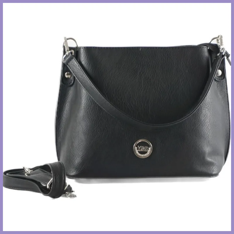 VIA55 merev női kézitáska cserélhető pánttal, rostbőr, fekete2 lupusbag-hu 1