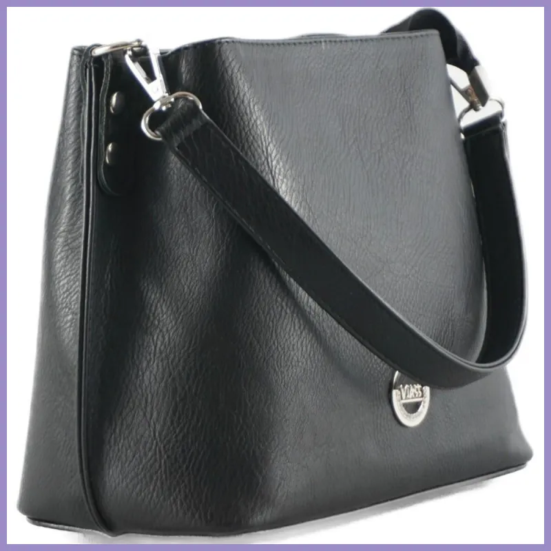 VIA55 merev női kézitáska cserélhető pánttal, rostbőr, fekete2 lupusbag-hu 2