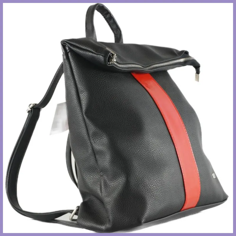 VIA55 nagyméretű női hátitáska patentos fedéllel, rostbőr, piros lupusbag-hu 3