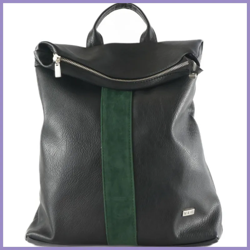VIA55 nagyméretű női hátitáska patentos fedéllel, rostbőr, zöld lupusbag-hu 1