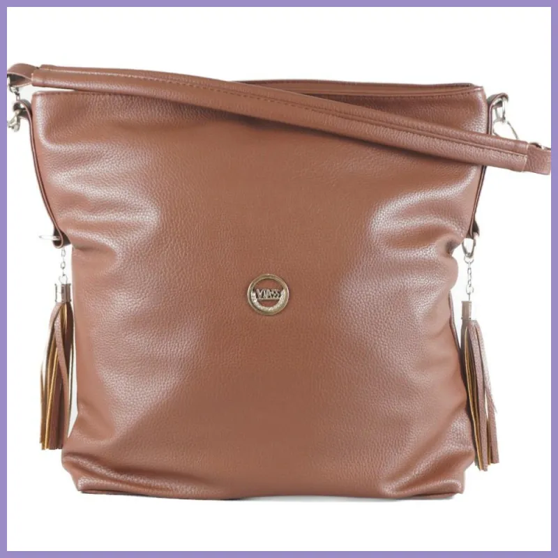 VIA55 nagyméretű női válltáska, rostbőr, barna lupusbag-hu 1