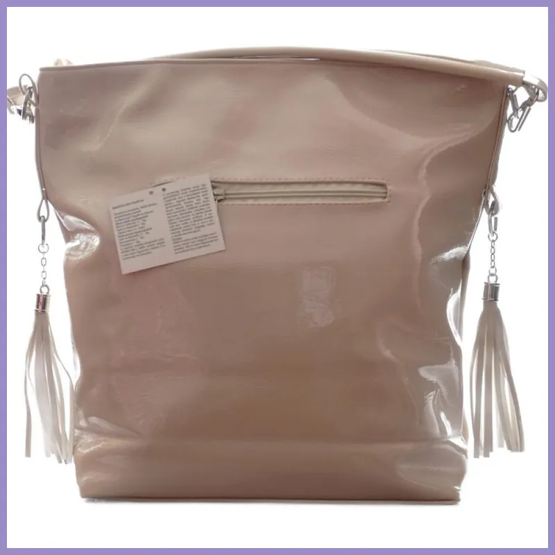 VIA55 nagyméretű női válltáska, rostbőr, bézs lupusbag-hu 3