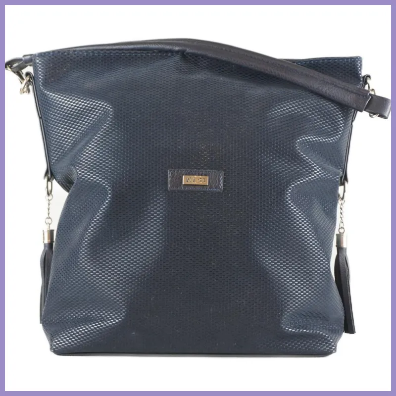 VIA55 nagyméretű női válltáska, rostbőr, kék lupusbag-hu 1