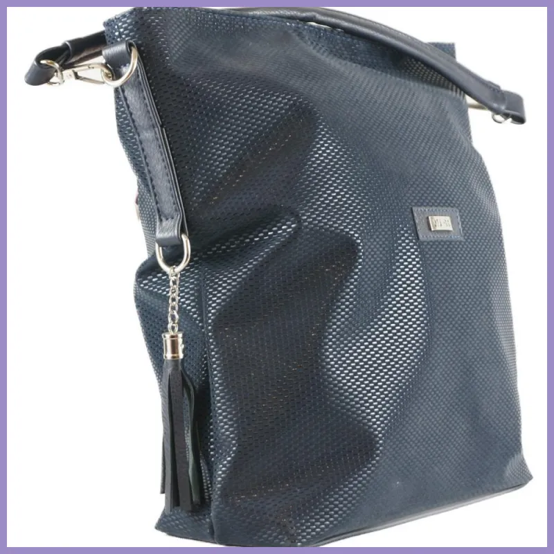 VIA55 nagyméretű női válltáska, rostbőr, kék lupusbag-hu 2