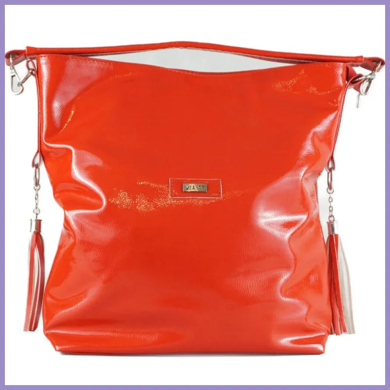 VIA55 nagyméretű női válltáska, rostbőr, piros2 lupusbag-hu 1