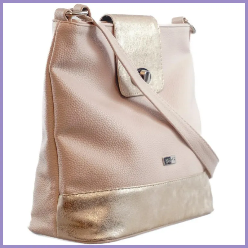 VIA55 női fedeles keresztpántos táska, rostbőr, arany lupusbag-hu 2