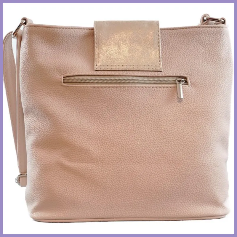 VIA55 női fedeles keresztpántos táska, rostbőr, arany lupusbag-hu 3