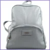 VIA55 női hátitáska elején íves zsebbel, rostbőr, szürke lupusbag-hu 1