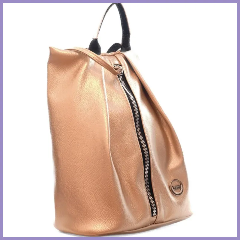 VIA55 női hátitáska, középen nyíló, rostbőr, arany lupusbag-hu 2