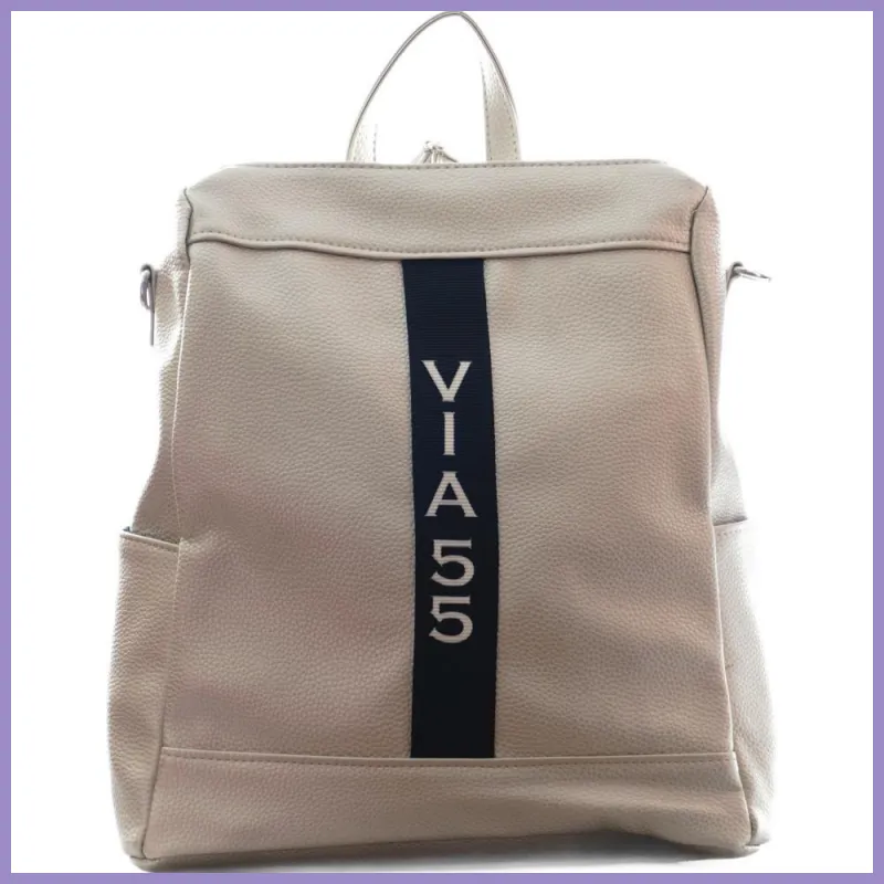 VIA55 női hátitáska (válltáskaként is hordható), rostbőr, arany lupusbag-hu 1