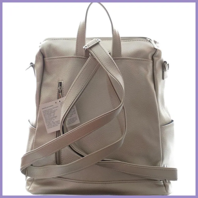 VIA55 női hátitáska (válltáskaként is hordható), rostbőr, arany lupusbag-hu 3