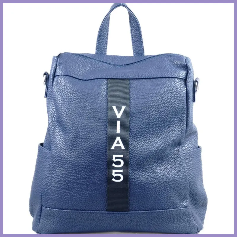 VIA55 női hátitáska (válltáskaként is hordható), rostbőr, kék lupusbag-hu 1