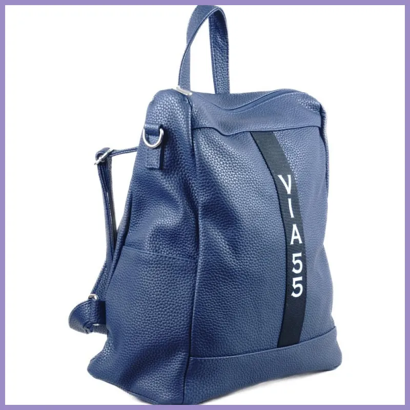 VIA55 női hátitáska (válltáskaként is hordható), rostbőr, kék lupusbag-hu 2