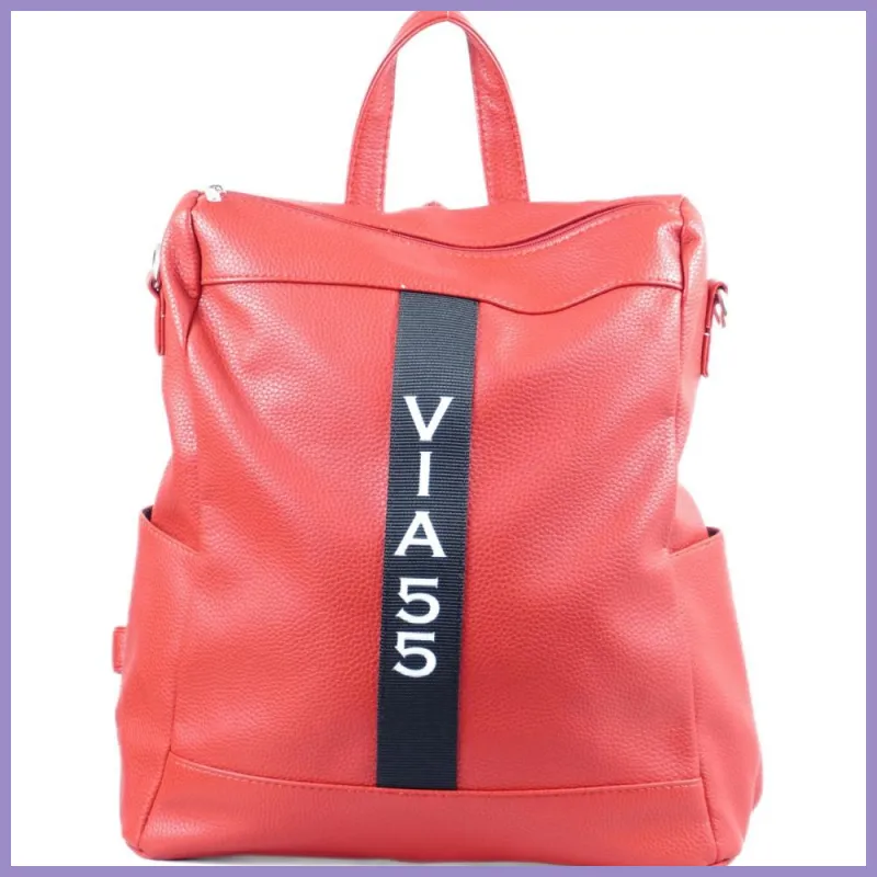 VIA55 női hátitáska (válltáskaként is hordható), rostbőr, piros lupusbag-hu 1