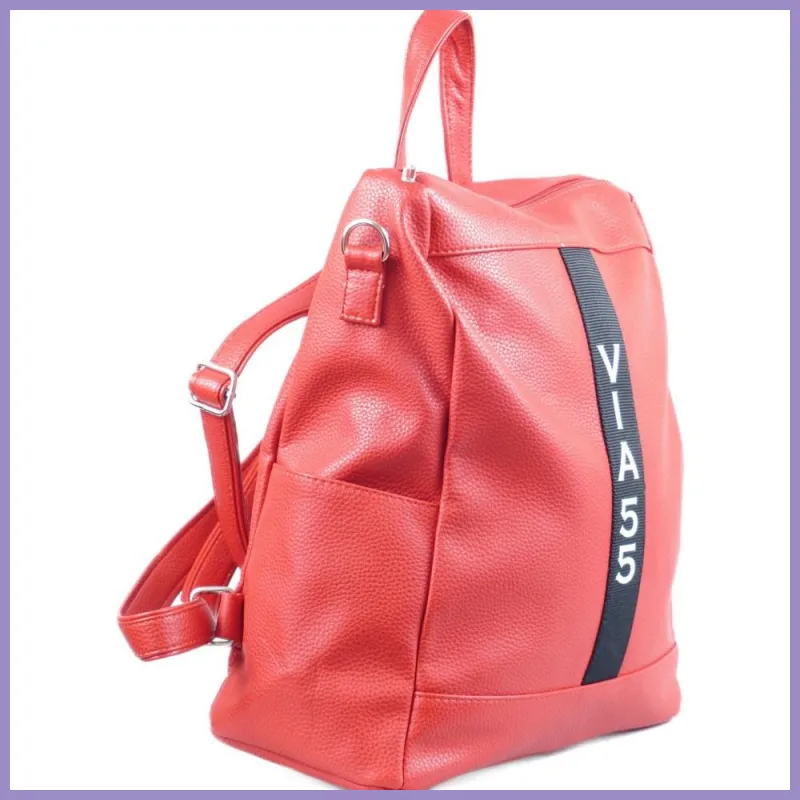 VIA55 női hátitáska (válltáskaként is hordható), rostbőr, piros lupusbag-hu 2