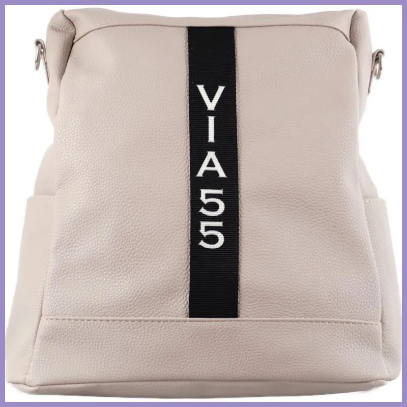 VIA55 női hátitáska (válltáskaként is hordható), rostbőr, szürke lupusbag-hu 1
