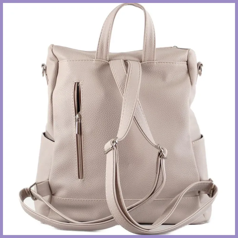 VIA55 női hátitáska (válltáskaként is hordható), rostbőr, szürke lupusbag-hu 3