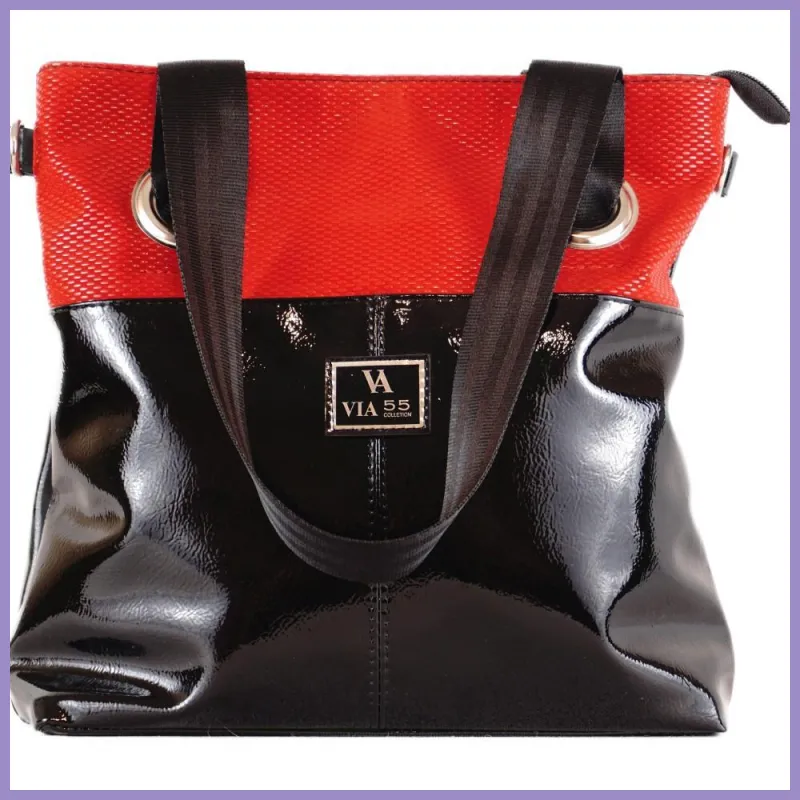 VIA55 női karikás válltáska, rostbőr, piros lupusbag-hu 1