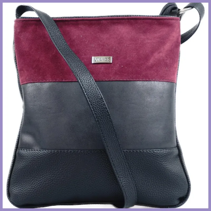VIA55 női keresztpántos táska 3 sávval, rostbőr, bordó lupusbag-hu 1