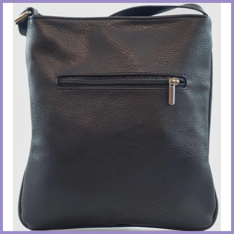 VIA55 női keresztpántos táska 3 sávval, rostbőr, fényes fekete2 lupusbag-hu 3