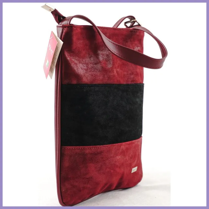 VIA55 női keresztpántos táska 3 sávval, rostbőr, vörös lupusbag-hu 2