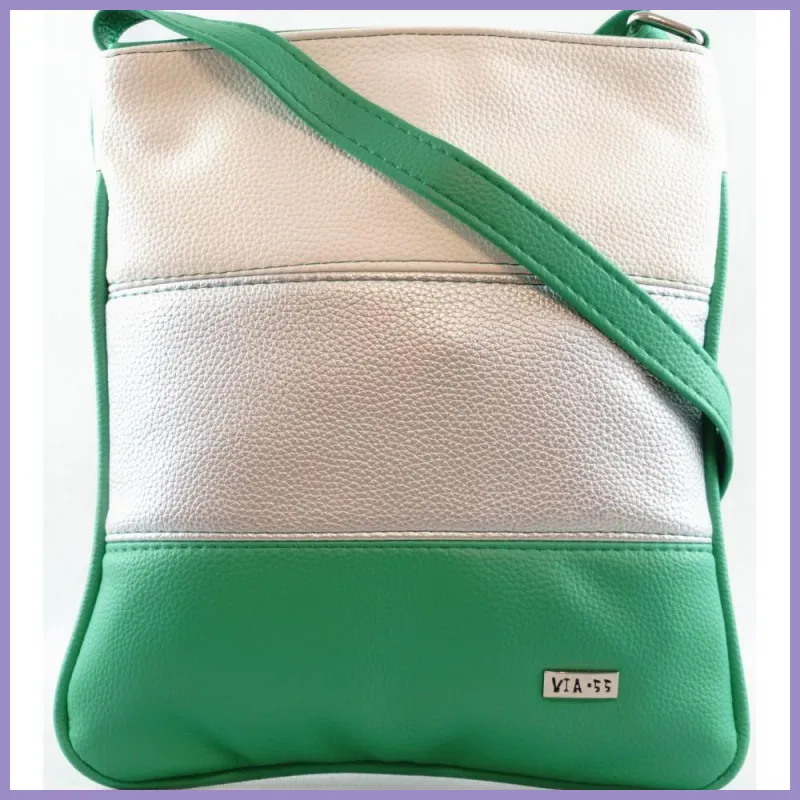 VIA55 női keresztpántos táska 3 sávval, rostbőr, zöld lupusbag-hu 1