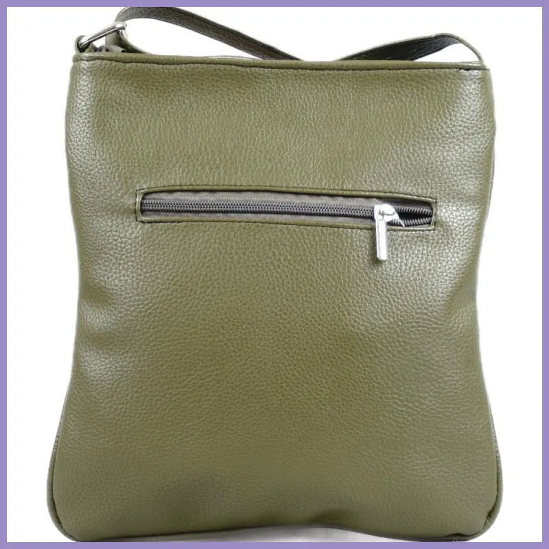 VIA55 női keresztpántos táska 3 sávval, rostbőr, zöld lupusbag-hu 3