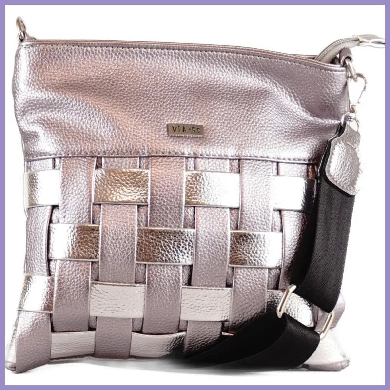 VIA55 női keresztpántos táska anyagában szőtt, rostbőr, ezüst2 lupusbag-hu 1