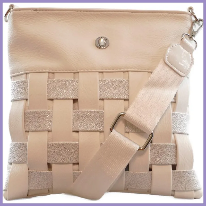 VIA55 női keresztpántos táska anyagában szőtt, rostbőr, fehér lupusbag-hu 1