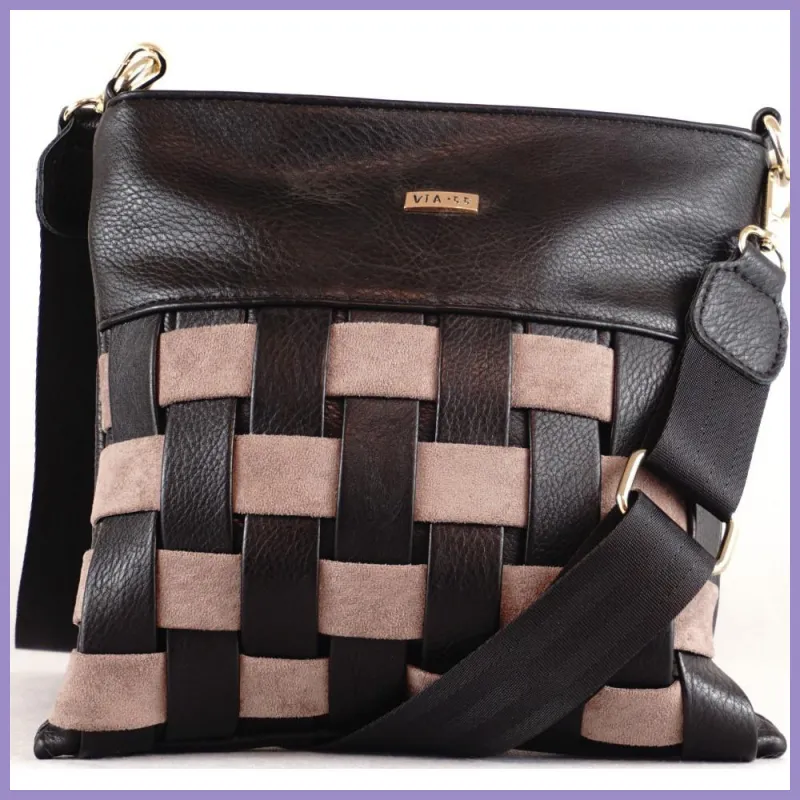 VIA55 női keresztpántos táska anyagában szőtt, rostbőr, szürke lupusbag-hu 1