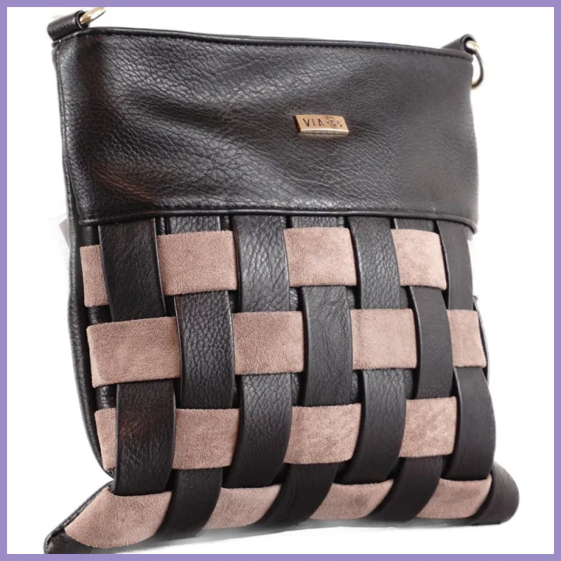 VIA55 női keresztpántos táska anyagában szőtt, rostbőr, szürke lupusbag-hu 2